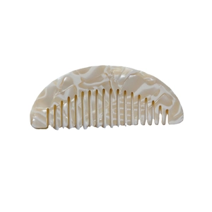 Mini marble acetate wide-tooth comb with elegant beige and white textured pattern
