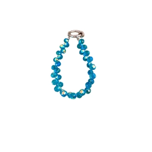 Minimalist blue crystal beaded phone charm strap with polished silver metal clasp