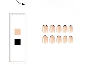 Short oval press-on nails with nude pink base and black French tip design 10pcs set