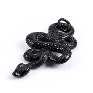 Detailed view of black stainless steel snake pendant featuring intricate scale textures