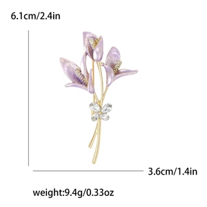 Elegant purple enamel calla lily brooch with rhinestone butterfly detail for women