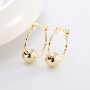 Minimalist S925 sterling silver 14K gold plated hoop earrings with smooth metal beads