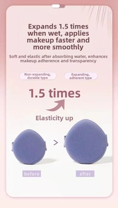Detailed comparison of beauty blender expanding 1.5 times in size when soaked in water