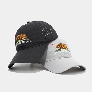 Quick-dry baseball caps with California Republic bear embroidery and laser-cut vents