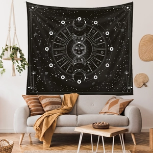 Bohemian sun and moon phase wall tapestry with celestial star patterns for room decor