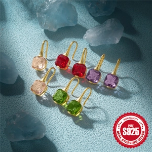 Luxurious S925 sterling silver drop earrings with multi-color square-cut zircon stones
