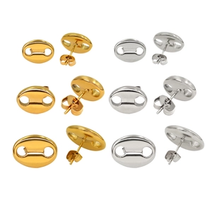Vintage oval coffee bean stud earrings in gold and silver steel, three size options