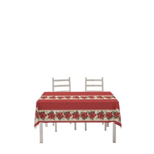 Waterproof rectangular red tablecloth with poinsettia flower print for Christmas party