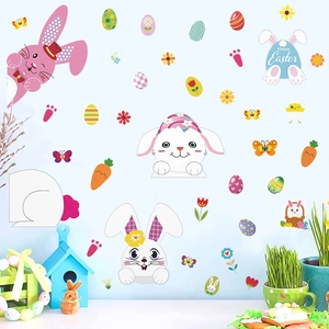 Easter wall stickers set featuring cartoon bunnies and colorful eggs for nursery decor