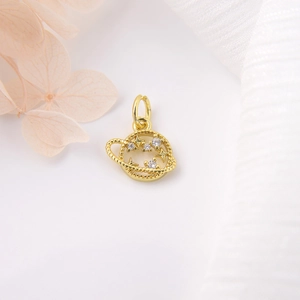 Gold star globe planet pendant with micro-p鑲zirconia for DIY necklace and jewelry making