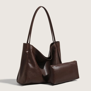 Women Large Capacity Tote Bag PU Leather Retro Shoulder Bag Casual Commuting Underarm Bag With Mother Daughter Pouch