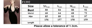 Detailed size chart for the halter V-neck beaded evening dress with model fit reference