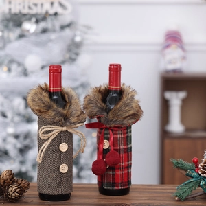 Christmas wine bottle covers in plaid and tweed styles for festive party table decor