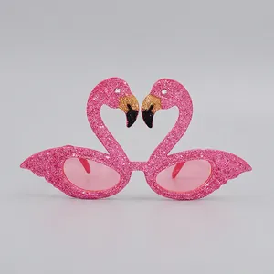 Pink glitter flamingo party glasses for Hawaiian beach costume and Halloween party