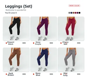 Leggings yoga a vita alta con taglio a V in nero, viola, rosso, marrone, blu e grigio