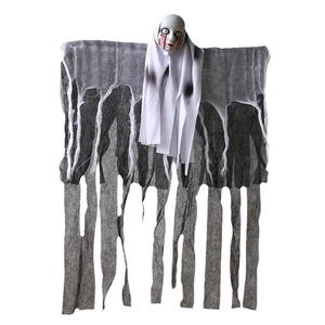Hanging Halloween ghost decoration with skull mask and black gauze for spooky house