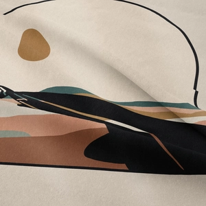 Close-up of modern abstract tapestry fabric showing soft folds and fine textile texture