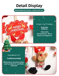Detailed view of Merry Christmas plaque with plush reindeer and red-green plaid fabric