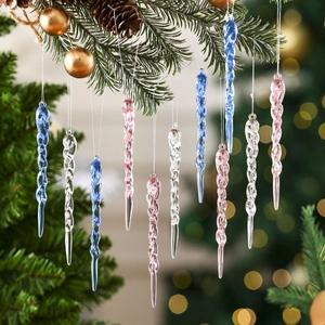 Icicle Christmas Tree Hanging Ornaments Twisted Spiral Acrylic Clear Pink Blue Holiday Party Decoration