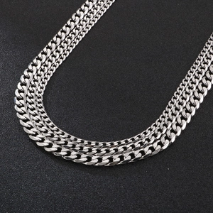 Mens stainless steel flat curb chain necklace and bracelet set with hip hop style design