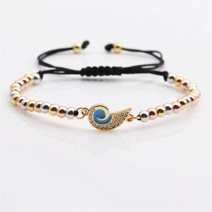 Adjustable woven bracelet with tricolor beads and blue zircon star pendant charm