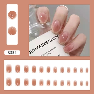 Short square pink ombre French press-on nails set with white tips and 24 pieces