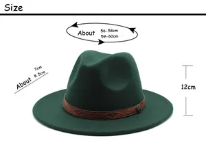 Size guide for wool fedora hat showing crown height and flat brim width dimensions