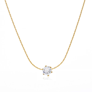 Golden 6-prong round zircon pendant necklace in polished titanium steel for women