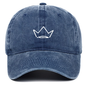 Classic navy blue washed cotton baseball cap featuring a white crown embroidery design