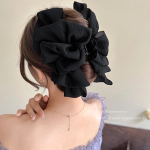 Mesh Bow Hair Claw Clip Double Layer Shimmer Large Organza Shark Clip Elegant Sweet Handmade Accessory For Women