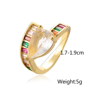 Detail shot of 18K gold plated ring with zircon inlay and 1.7-1.9cm inner diameter