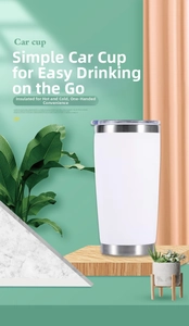 20oz double-walled stainless steel insulated car mug with white finish and clear lid