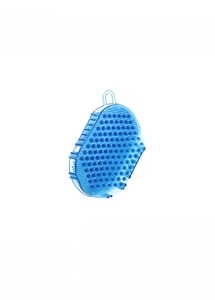 Blue PVC handheld five-row roller massager showing 15x11x3cm dimensions and 105g weight