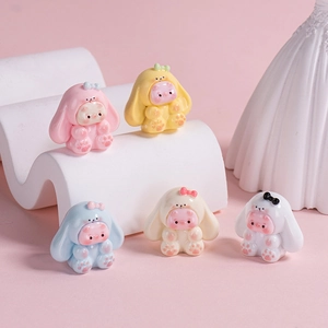 Set di cinque statuette di coniglietti in resina color pastello per decorazioni fai-da-te