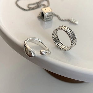 Polished S925 sterling silver irregular geometric open rings set for women
