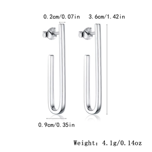 Detail view of S925 sterling silver U-shaped earrings with size dimensions 3.6cm x 0.9cm