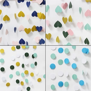 Glitter Heart And Circle Paper Garland Hanging Bunting Banner Reflective Streamer For Wedding Birthday Party Decoration