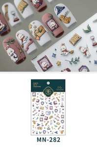 Detail of MN-282 nail stickers featuring cartoon rabbits, stars and magic hats pattern