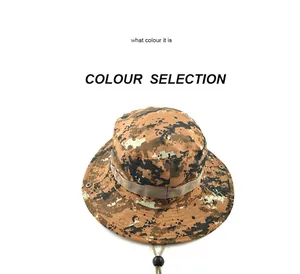 Men's desert digital camo boonie hat with wide brim and adjustable chin strap