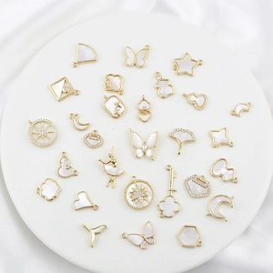 Charms For DIY Jewelry Making 18K Gold Plated Alloy With Mother Of Artificial Pearl And Zircon Butterfly Moon Star Shapes