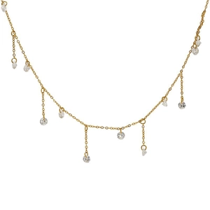 Tassel Necklace 18K Gold Plated Stainless Steel With Round Zircon Dangles Simple INS Style For Women