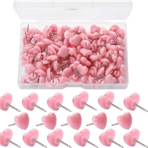 Pink heart-shaped push pins set with clear plastic storage box for DIY office stationery