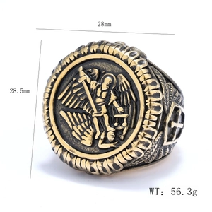 Detail view showing dimensions and weight of the Archangel Michael relief ring