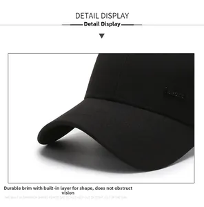 Macro detail of twill cotton baseball cap with metal SPORT accent and sturdy sun visor