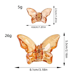 Transparent butterfly hair claw clips in small and large sizes with dimensions