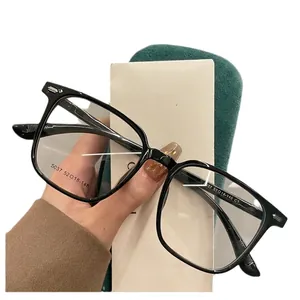 Classic bright black full-rim square eyeglasses frame for women in minimalist style