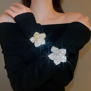 Elegant Layered Floral Bangle Bracelet For Women Pave Rhinestone Alloy Adjustable Open Cuff Luxury Fashion Jewelry
