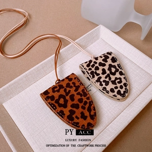 Faux leather leopard print eyeglass pouch necklace with magnetic closure for women