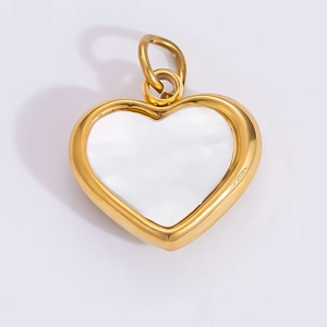 Handmade 18k gold plated heart pendant with white mother of pearl inlay for jewelry making