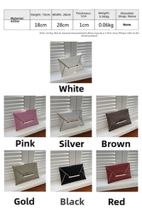 Tableau des tailles détaillé et choix de couleurs de la pochette de soirée à strass